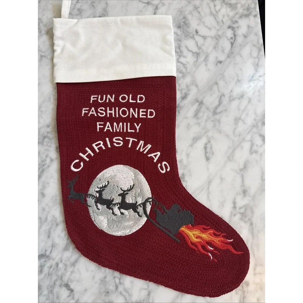 Pottery Barn Fun Old Fashioned Family Christmas Stocking Santa Flames NWOT